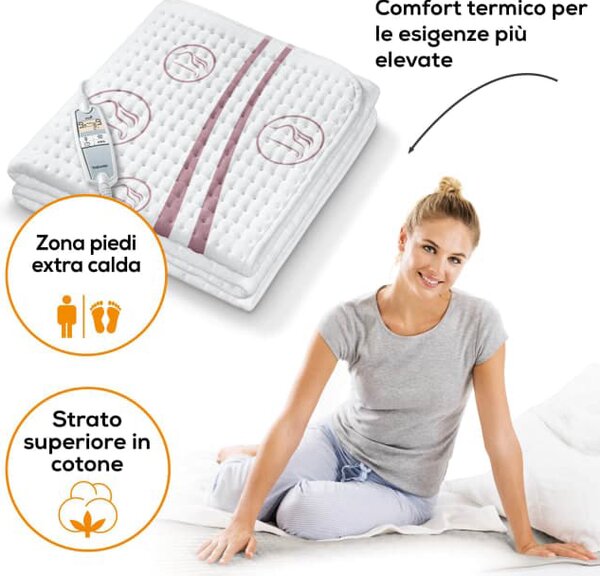 Beurer Scaldasonno Singolo Scaldaletto Elettrico Coprimaterasso Termico Comfort 150 x 80 cm Lavabile colore Bianco - UB 90 Cosy