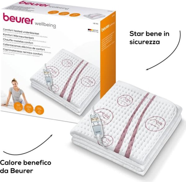 Beurer Scaldasonno Singolo Scaldaletto Elettrico Coprimaterasso Termico Comfort 150 x 80 cm Lavabile colore Bianco - UB 90 Cosy