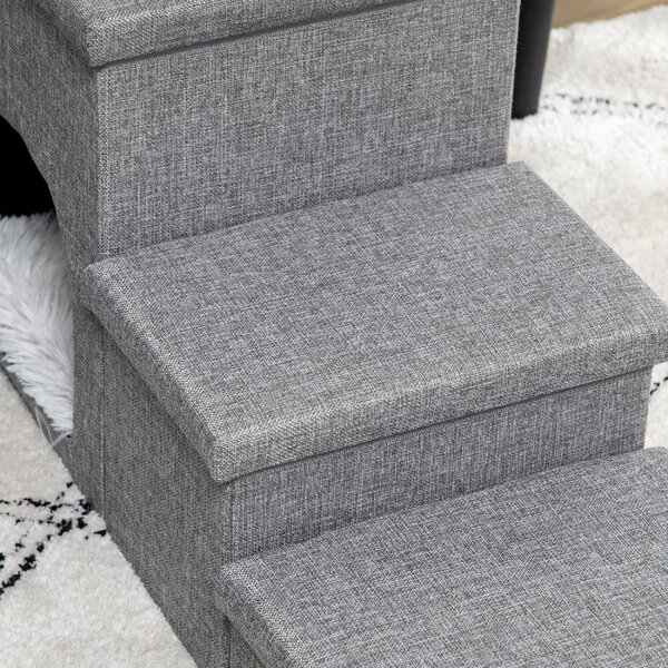AllMyPets Scaletta per Cani 10kg max a 3 Gradini con Casetta per Cani e Spazio Portaoggetti 73.5x33x40.5 cm Grigio