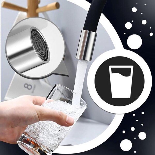 Rubinetto da cucina ad alta pressione, con rotazione a 360°, doccetta in silicone estraibile, in acciaio inossidabile, ecologico