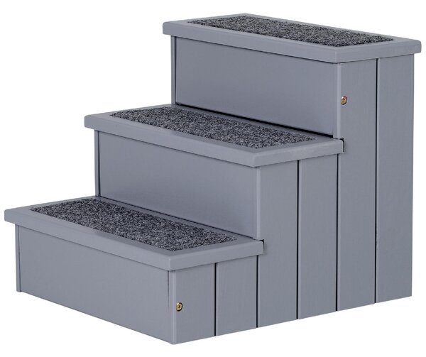 AllMyPets Scaletta per Cani a 3 Gradini con Tappeto Antiscivolo e Spazio Interno 40.5x44.5x38 cm colore Grigio - 065GY/D06