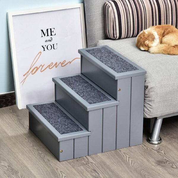 AllMyPets Scaletta per Cani a 3 Gradini con Tappeto Antiscivolo e Spazio Interno 40.5x44.5x38 cm colore Grigio - 065GY/D06