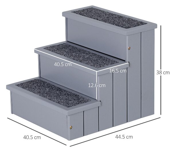 AllMyPets Scaletta per Cani a 3 Gradini con Tappeto Antiscivolo e Spazio Interno 40.5x44.5x38 cm colore Grigio - 065GY/D06