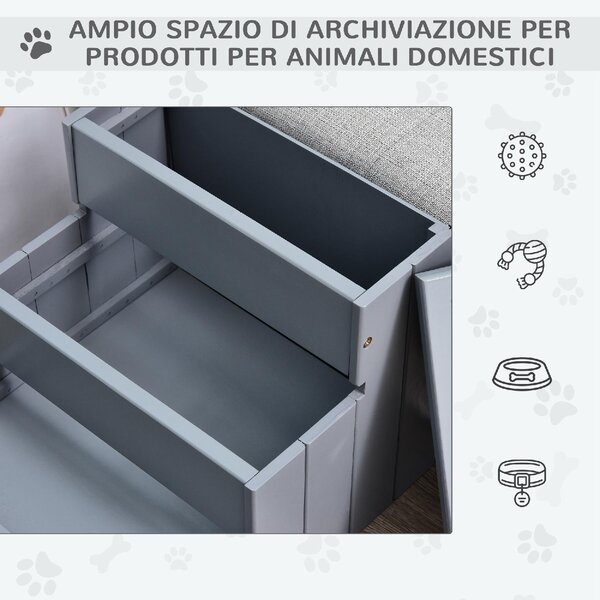 AllMyPets Scaletta per Cani a 3 Gradini con Tappeto Antiscivolo e Spazio Interno 40.5x44.5x38 cm colore Grigio - 065GY/D06