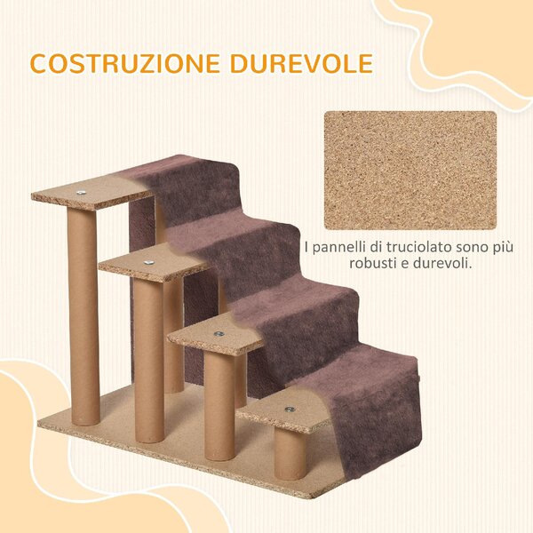 AllMyPets Scaletta per Cani a 4 Gradini con Rivestimento Sfoderabile e Lavabile, Portatile 60x35x44 cm colore Marrone - BNZ493