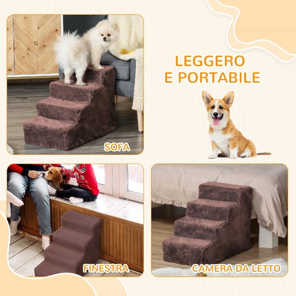 AllMyPets Scaletta per Cani a 4 Gradini con Rivestimento Sfoderabile e Lavabile, Portatile 60x35x44 cm colore Marrone - BNZ493