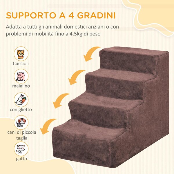 AllMyPets Scaletta per Cani a 4 Gradini con Rivestimento Sfoderabile e Lavabile, Portatile 60x35x44 cm colore Marrone - BNZ493