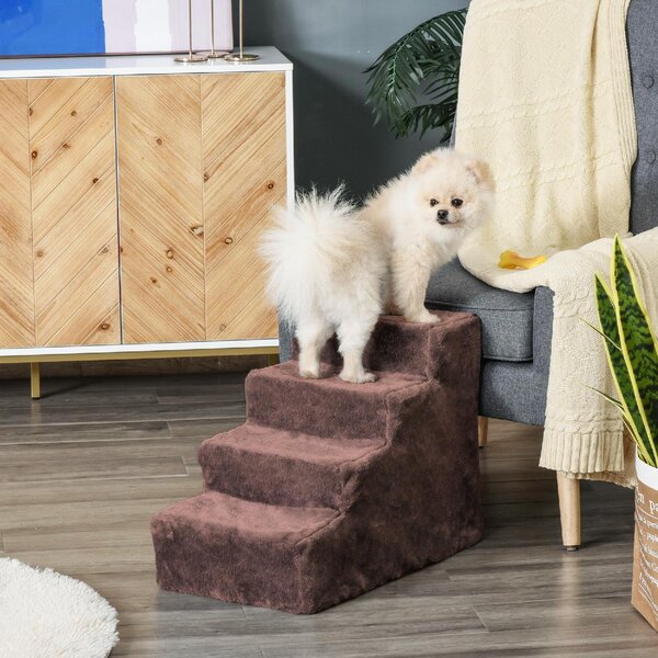 AllMyPets Scaletta per Cani a 4 Gradini con Rivestimento Sfoderabile e Lavabile, Portatile 60x35x44 cm colore Marrone - BNZ493