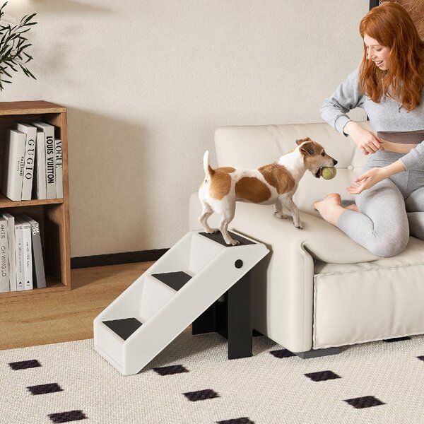 AllMyPets Scaletta per Cani e Gatti con 3 Scalini Antiscivolo Design Pieghevole con Capacit 10 kg colore Crema - W808CW