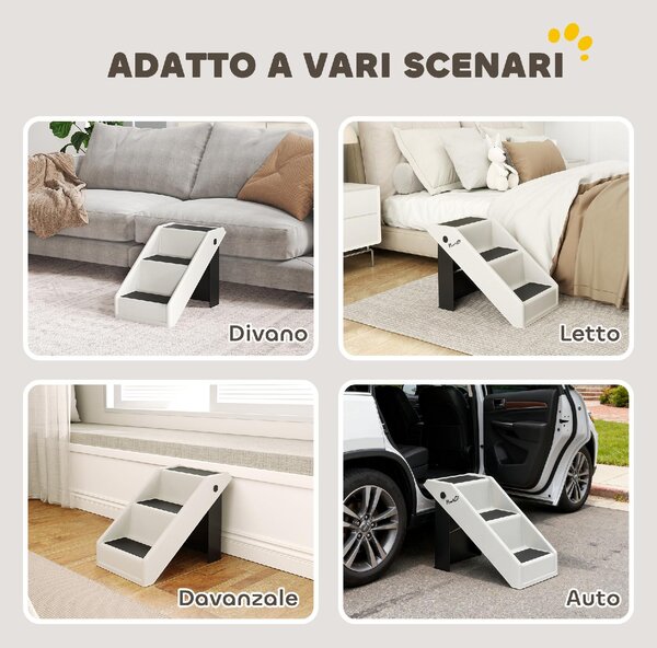 AllMyPets Scaletta per Cani e Gatti con 3 Scalini Antiscivolo Design Pieghevole con Capacit 10 kg colore Crema - W808CW