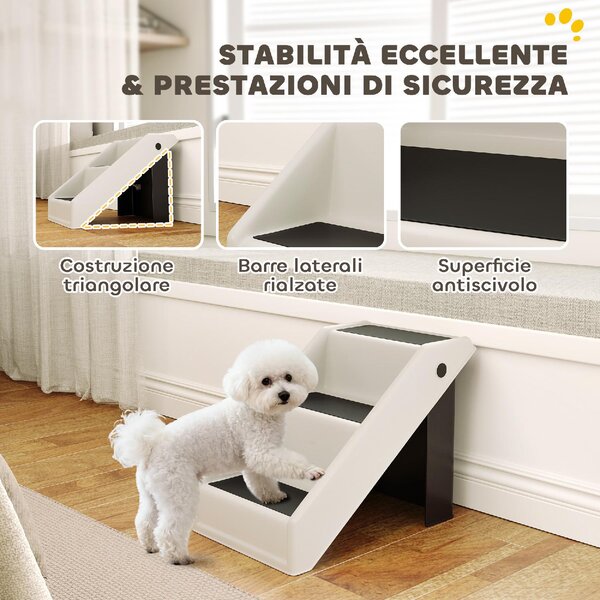 AllMyPets Scaletta per Cani e Gatti con 3 Scalini Antiscivolo Design Pieghevole con Capacit 10 kg colore Crema - W808CW