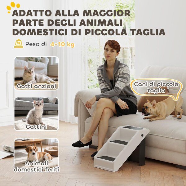 AllMyPets Scaletta per Cani e Gatti con 3 Scalini Antiscivolo Design Pieghevole con Capacit 10 kg colore Crema - W808CW