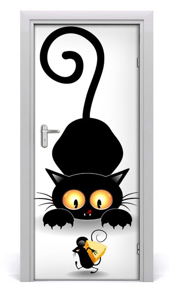 Adesivo per porta Gatto e topo 75x205 cm