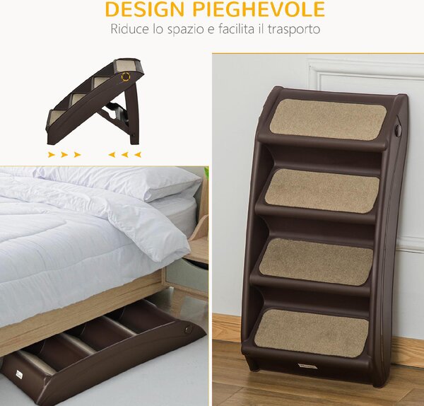 AllMyPets Scaletta per Cani Pieghevole con 4 Gradini Antiscivolo in PP colore Marrone - 97X2DR