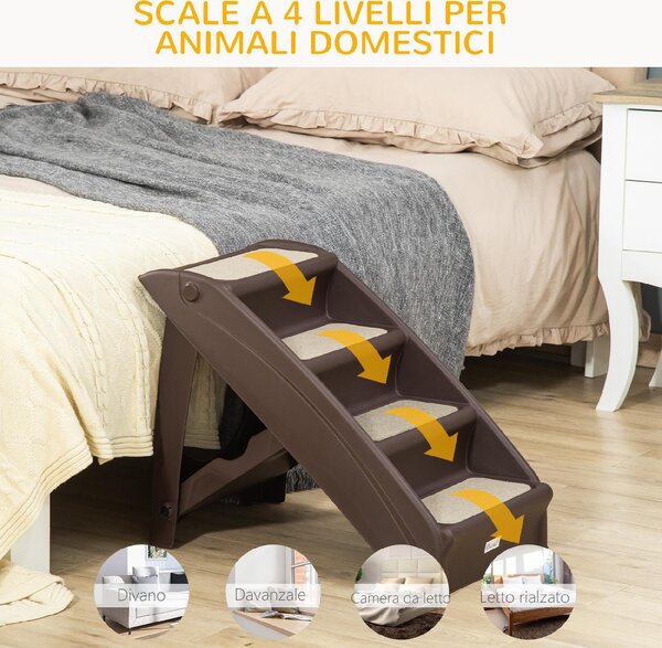 AllMyPets Scaletta per Cani Pieghevole con 4 Gradini Antiscivolo in PP colore Marrone - 97X2DR