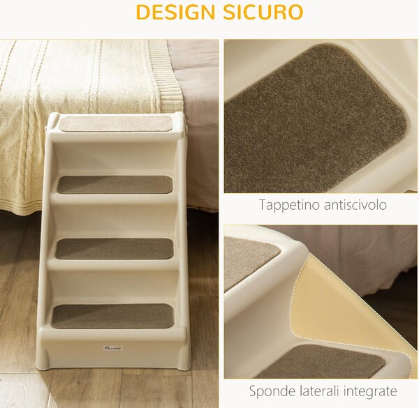 AllMyPets Scaletta per Cani Pieghevole con 4 Gradini Antiscivolo per Animali Fino 10kg colore Beige - 282BGS556