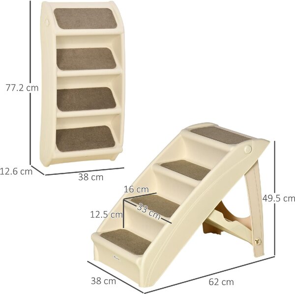 AllMyPets Scaletta per Cani Pieghevole con 4 Gradini Antiscivolo per Animali Fino 10kg colore Beige - 282BGS556