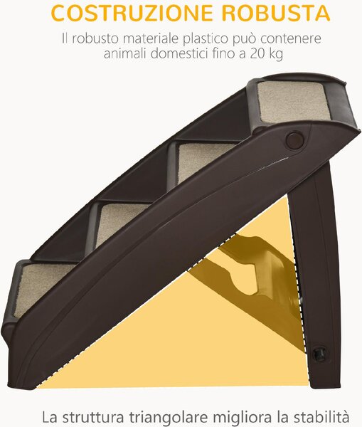 AllMyPets Scaletta per Cani Pieghevole con 4 Gradini Antiscivolo in PP colore Marrone - 97X2DR