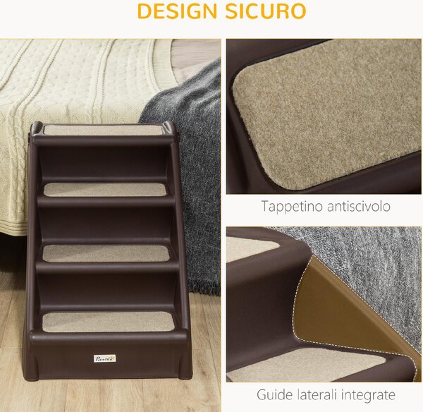 AllMyPets Scaletta per Cani Pieghevole con 4 Gradini Antiscivolo in PP colore Marrone - 97X2DR