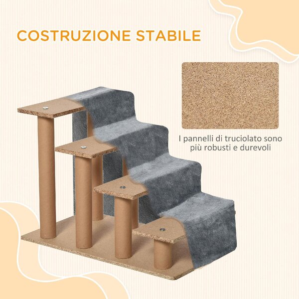 AllMyPets Scaletta per Cani Portatile a 4 Gradini in Flanella Sfoderabile e Truciolato 60x35x44 cm colore Grigio Chiaro - DHD0686
