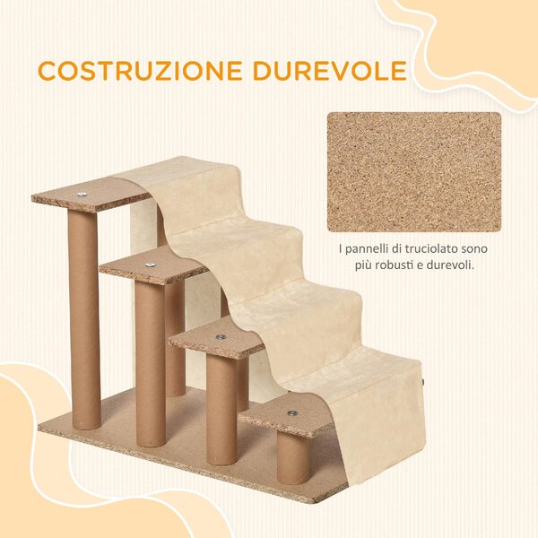 AllMyPets Scaletta per Cani Portatile a 4 Gradini in Flanella Sfoderabile e Truciolato 60x35x44 cm colore Beige - BGA727F