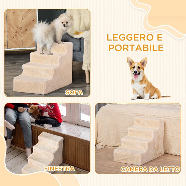AllMyPets Scaletta per Cani Portatile a 4 Gradini in Flanella Sfoderabile e Truciolato 60x35x44 cm colore Beige - BGA727F