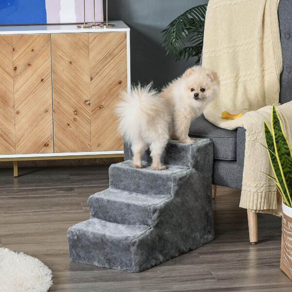 AllMyPets Scaletta per Cani Portatile a 4 Gradini in Flanella Sfoderabile e Truciolato 60x35x44 cm colore Grigio Chiaro - DHD0686