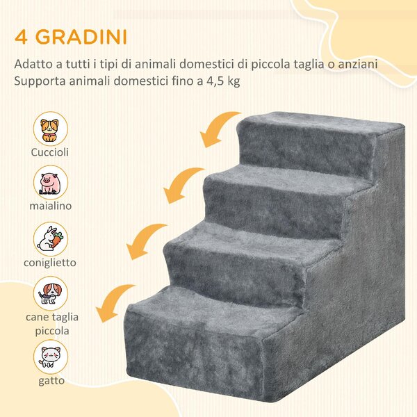 AllMyPets Scaletta per Cani Portatile a 4 Gradini in Flanella Sfoderabile e Truciolato 60x35x44 cm colore Grigio Chiaro - DHD0686