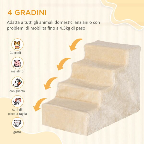 AllMyPets Scaletta per Cani Portatile a 4 Gradini in Flanella Sfoderabile e Truciolato 60x35x44 cm colore Beige - BGA727F
