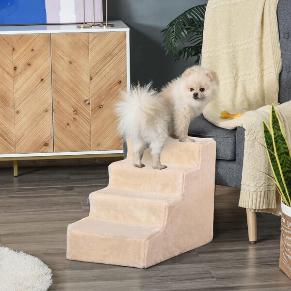 AllMyPets Scaletta per Cani Portatile a 4 Gradini in Flanella Sfoderabile e Truciolato 60x35x44 cm colore Beige - BGA727F