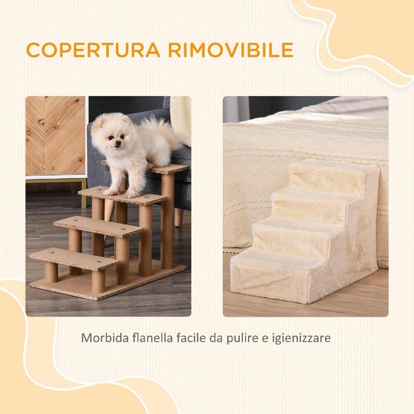 AllMyPets Scaletta per Cani Portatile a 4 Gradini in Flanella Sfoderabile e Truciolato 60x35x44 cm colore Beige - BGA727F
