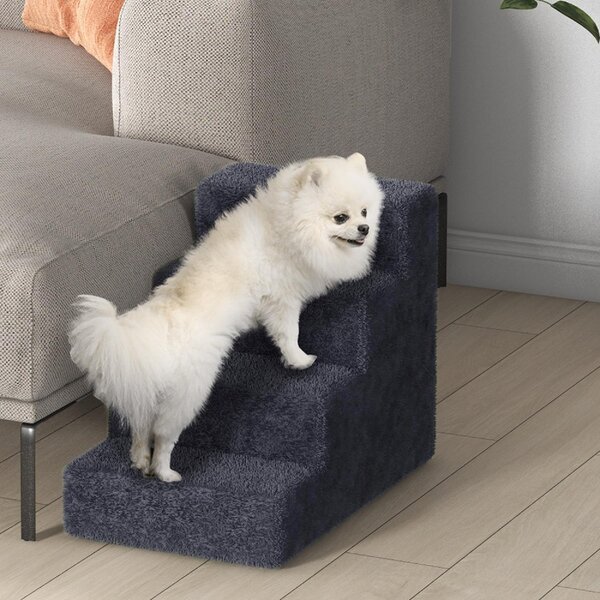 AllMyPets Scaletta per Cani Portatile a 4 Gradini, in Tessuto Vellutato Sfoderabile e Legno 60x35x44 cm colore Grigio Scuro - CGZ494