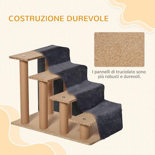 AllMyPets Scaletta per Cani Portatile a 4 Gradini, in Tessuto Vellutato Sfoderabile e Legno 60x35x44 cm colore Grigio Scuro - CGZ494