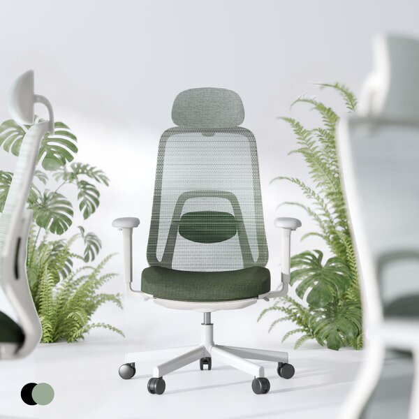 Sedia da ufficio ergonomica FLEXISPOT con meccanismo di bilanciamento dinamico e poggiapiedi, braccioli 3D, supporto lombare adattivo, design sfumato verde