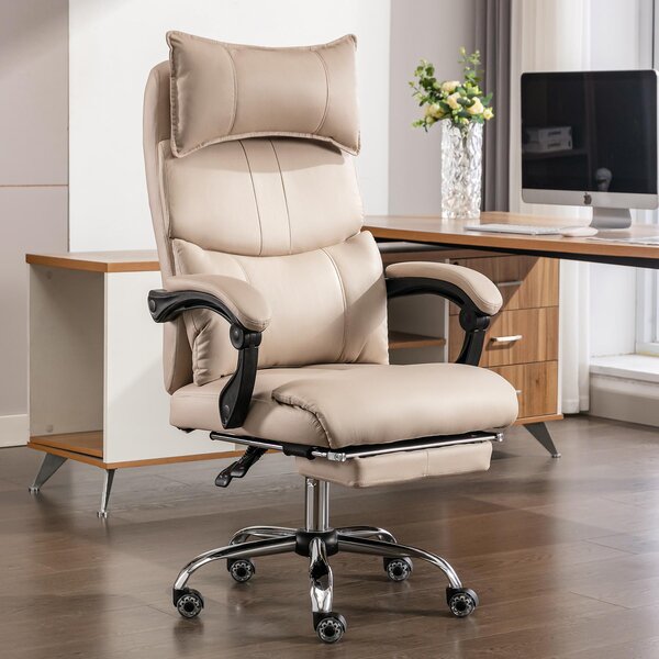 MODFU Sedia ergonomica da ufficio Sedia da lavoro Sedia direzionale con poggiapiedi Gambe della sedia a cinque bracci con base di appoggio, sedia girevole Sedia da gioco con design a baricentro, beige