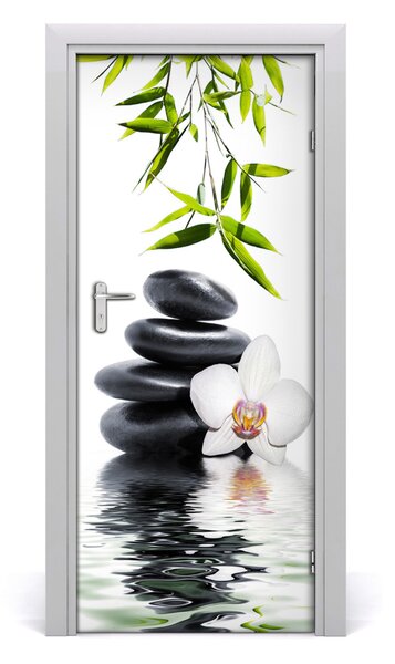 Poster adesivo per porta Orchidea e pietre 75x205 cm