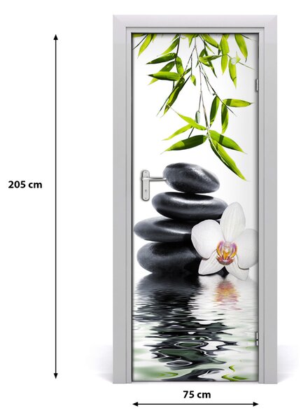 Poster adesivo per porta Orchidea e pietre 75x205 cm
