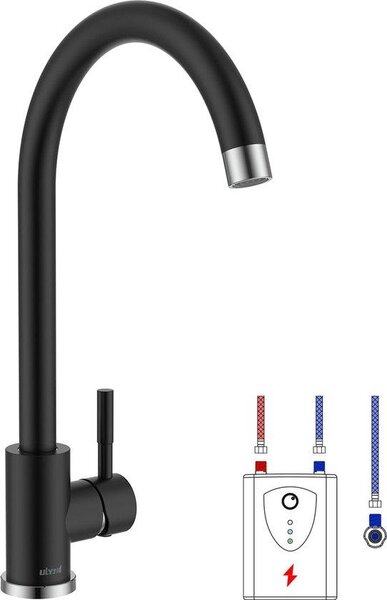 Rubinetto da cucina in acciaio inossidabile, rotazione a 360°, bassa pressione per scaldabagno o sottobanco, facile da installare, nero opaco
