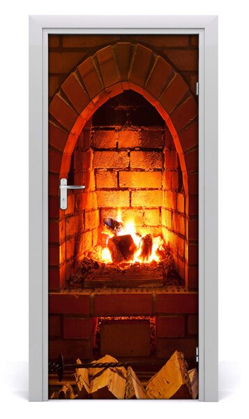 Adesivo per porta interna Fuoco nel camino 75x205 cm