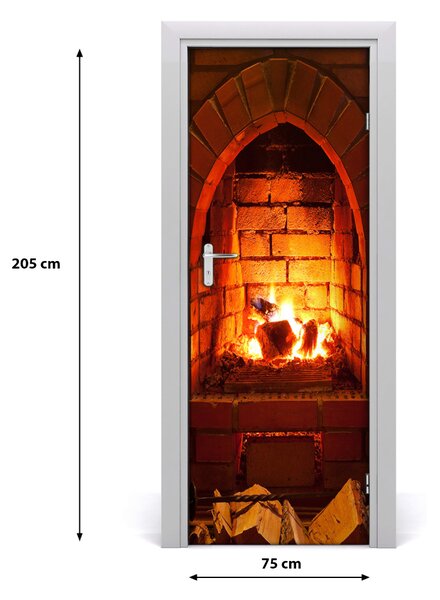 Adesivo per porta interna Fuoco nel camino 75x205 cm