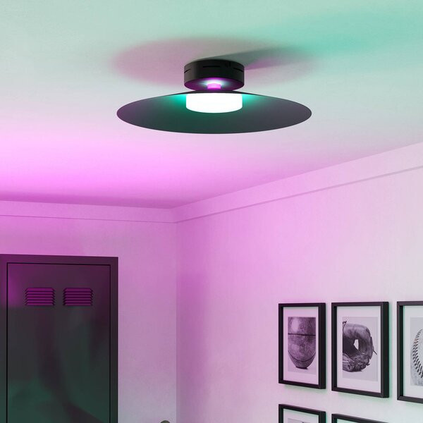 EGLO Plafoniera LED intelligente Conomavilla-Z, nero Ø 45 cm CCT RGB dimmerabile, Nero, Soggiorno / Sala da pranzo, Metallo, Moderno, Applique