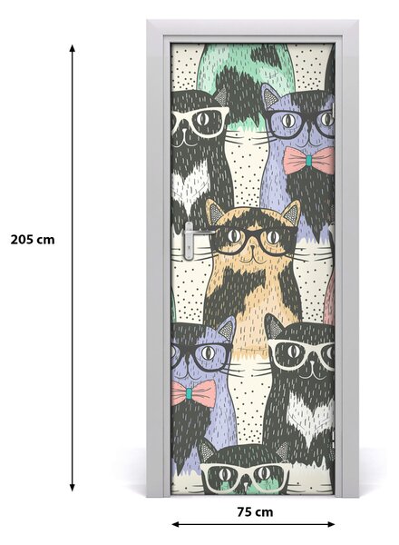Adesivo per porta Gatti con occhiali 75x205 cm