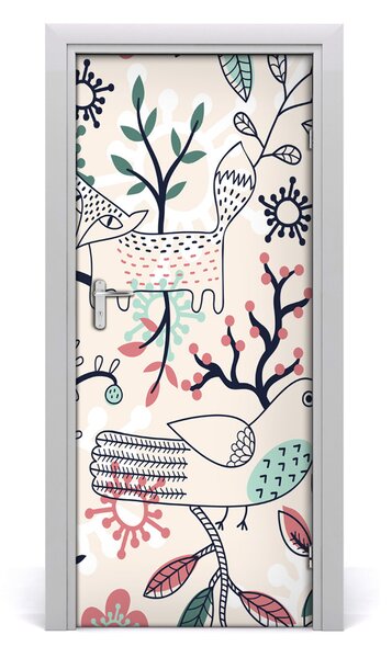 Adesivo per porta Animali e fiori 75x205 cm