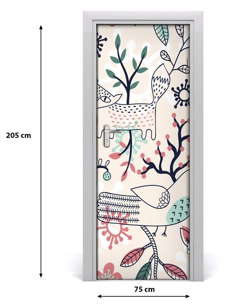 Adesivo per porta Animali e fiori 75x205 cm