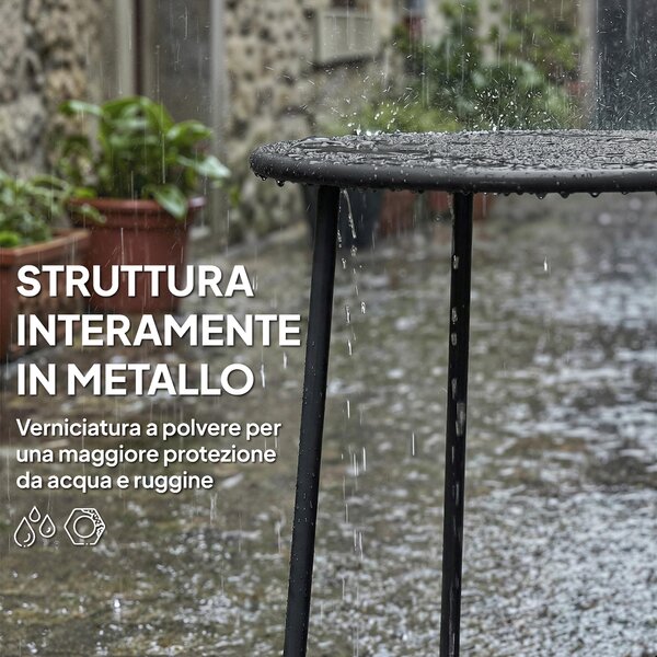 Outsunny Tavolino da Caffè da Esterno Rotondo 50 cm, Tavolo in Metallo con Base a X e Piedini Antiscivolo, Nero | Aosom Italy