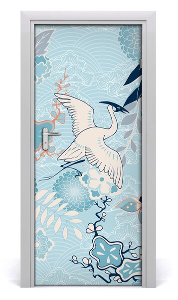 Adesivo per porta Gru e fiori 75x205 cm