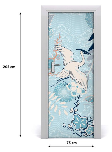 Adesivo per porta Gru e fiori 75x205 cm