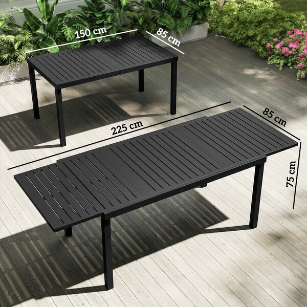 Outsunny Tavolo da giardino allungabile per 6-8 persone, alluminio con piano a doghe, nero | Aosom Italy