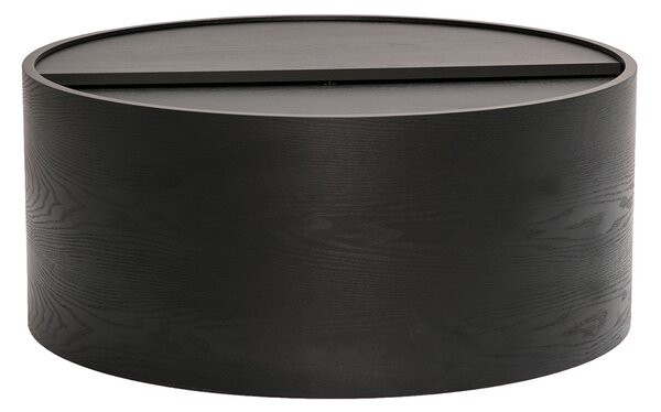 Tavolino basso rotondo in legno nero con ripiano girevole e contenitore D80 cm DALI