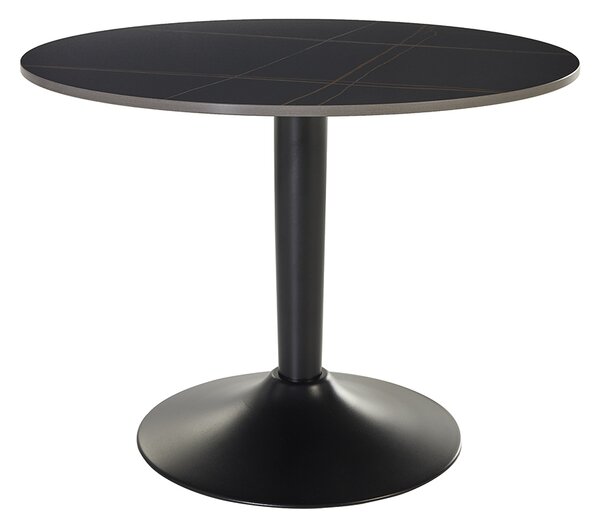 Tavolino basso design rotondo in ceramica nera e metallo D60 cm MALOU